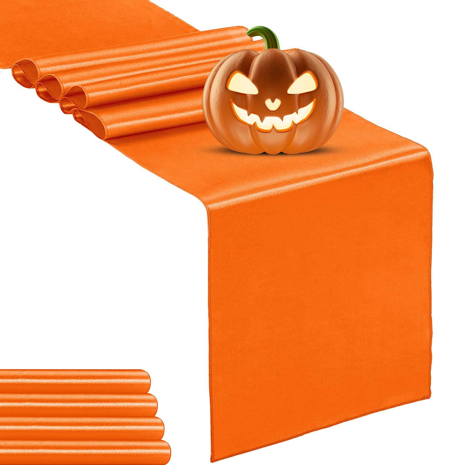 5-Pack Satin Table Runner Orange 12 x 108 inches Long, Table Runners for Wedding, Birthday Parties, Banquets Decorations（5 Pack, 12x108 Inch, Orange）