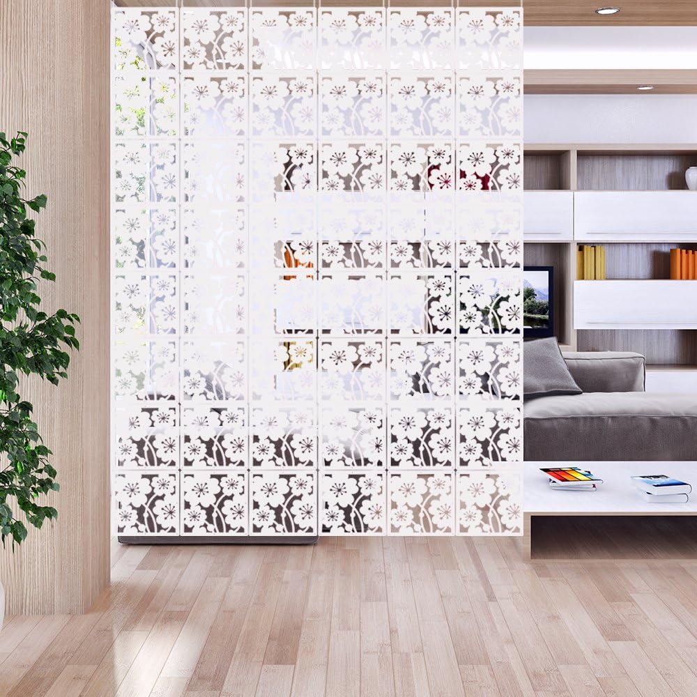 YIZUNNU Hanging Room Divider Panel, 12P/Set White Panels Screen Wood Plastic Board Room Partition Home Decor,11.4"x11.4"
