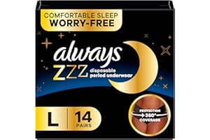 Always ZZZ Overnight Disposable Period Underwear for Women, Large, 360° Coverage for Worry-Free Nights, 14 Count (2 Packs of 7)