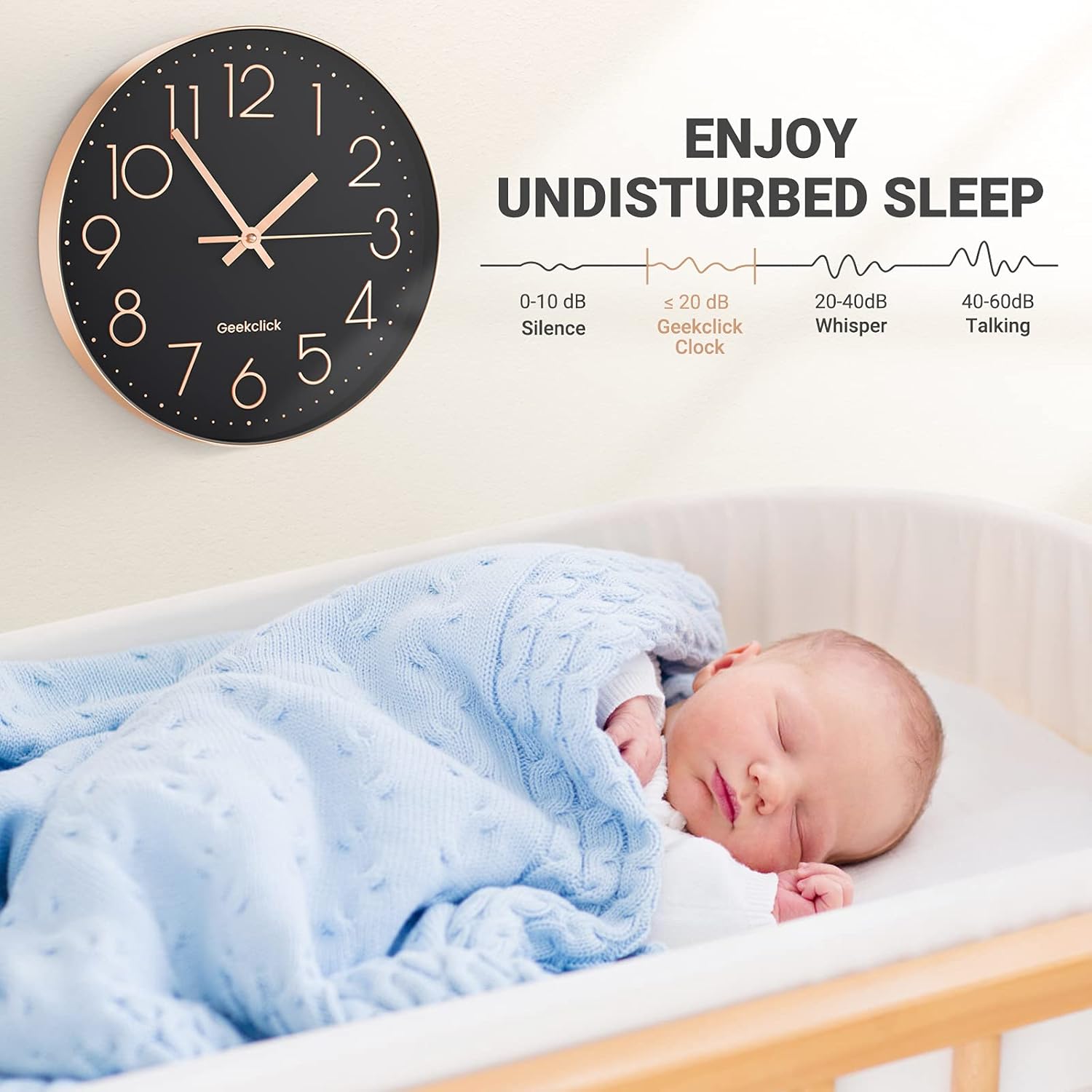 Geekclick 12" Wall Clock [Battery Included], Silent & Large Wall Clocks for Living Room/Office/Home/Kitchen Decor, Modern Style & Easy to Read - Rose Gold &Black: Kitchen & Dining