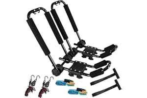 Folding Kayak roof Rack Adjustable for Kayak/Canoe/SUP,J-Bar Rack on Roof Mounting On SUV, Car and Truck Crossbars. (krf-123)