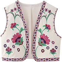 Meihuida Women Embroidered Vest Top Y2k Vintage Open Front Floral
