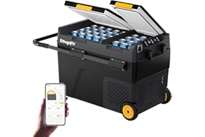 BougeRV 12 Volt Car Refrigerator, CRD2 52 Quart Portable Fridge Freezer with APP Control, -4℉ to 68℉ Dual Zone Compressor Electric Cooler 12/24V DC, 110~240V AC for Overlanding, Camping, RV, Truck