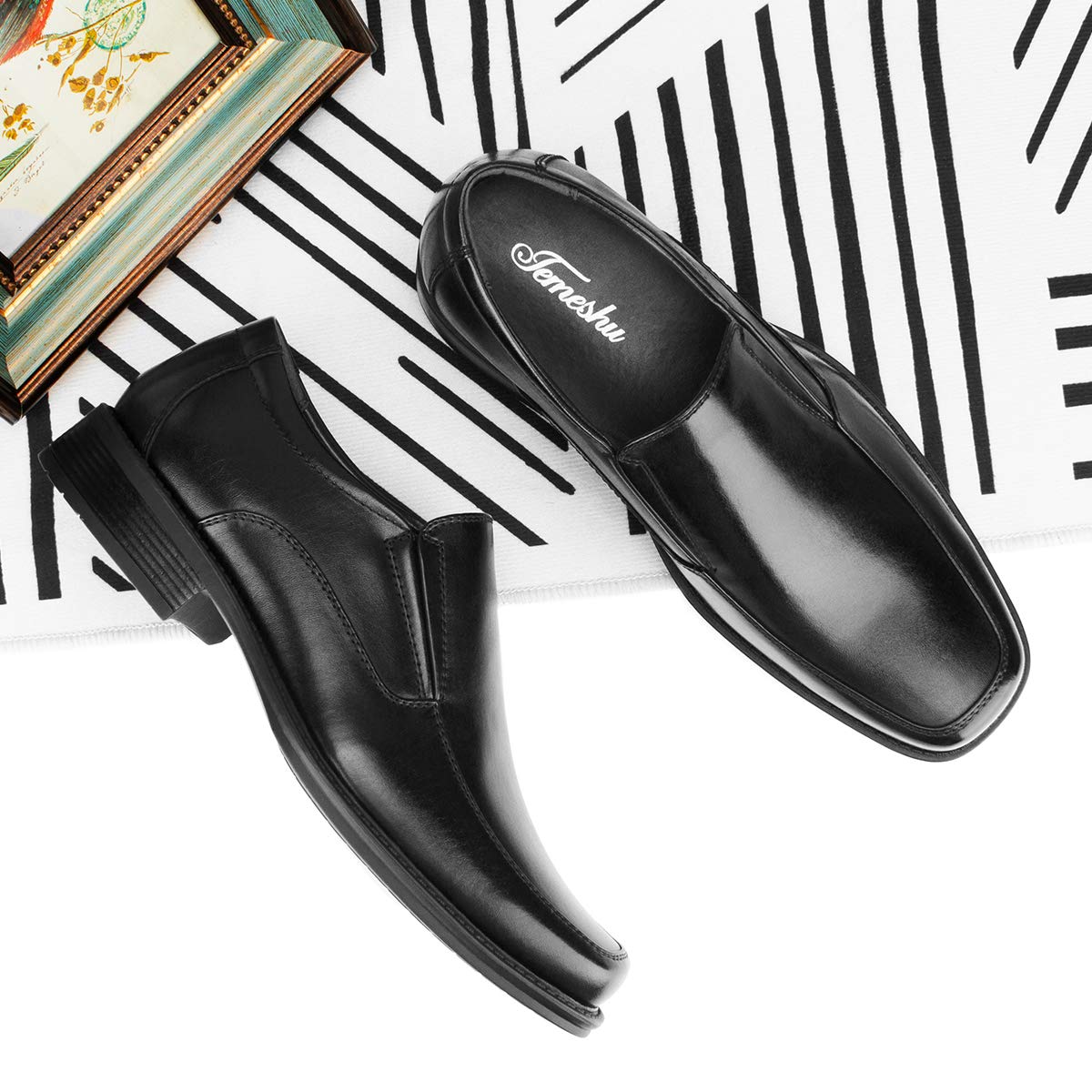 Temeshu Men's Slip-On Loafers Formal Dress Shoes Square Toe Modern Bussiness Oxford Shoes DS10