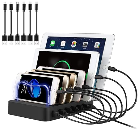 PRITEK USB Ladestation für Mehrere Geräte 6 Port USB Multi Ladestation Handy USB Ladegerät Dockingstation für Mobiltelefon Ta