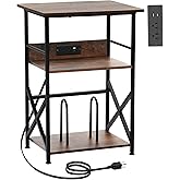 DALEMHOME Record Player Stand, 3-Tier Side Table with Charging Station, Large Turntable Stand for Vinyl, End Table for Living