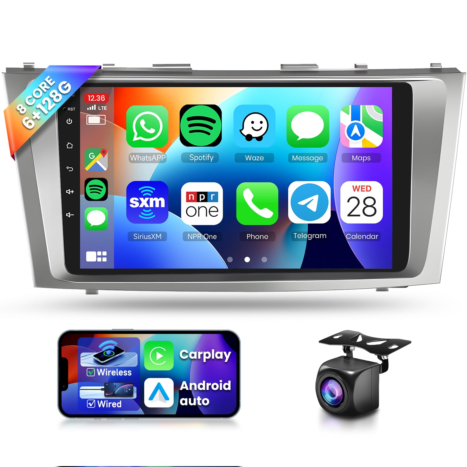 Photo 1 of 8 CORE 6G+128G Car Radio for Toyota Camry 2006-2011 Car Stereo with Wireless CarPlay/Android Auto, 9 inch 1280 * 720P IPS Touch Screen Head Unit Android 13 GPS WiFi Bluetooth 32-Band DSP Camera