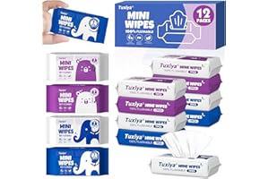 TUXIYA 12 PackTravel Flushable Wipes with Aloe & Vitamin E,Impossibly Compact 7 Wipe Per Pack Mini Travel Adult Wet Wipe,Hypoallergenic & Fragrance-Free Skin-Friendly Flushable Wet Wipe(84 Total Wipes)
