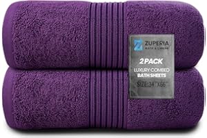 ZUPERIA 100% Combed Cotton Bath Sheet- 600 GSM- (34" x 66") 2 Pack Ultra Soft Large Bath Towels, Highly Absorbent Daily Usage Oeko-TEX Certified Ideal for Pool, Home, Gym (Grape Kiss)
