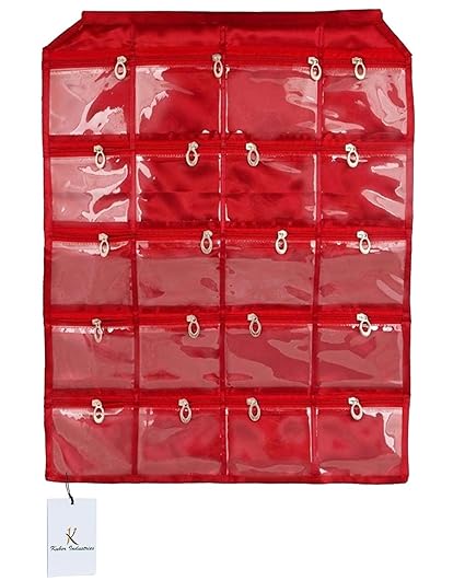 Kuber Industries Satin Make Up Accessories Wall Hanging, Maroon