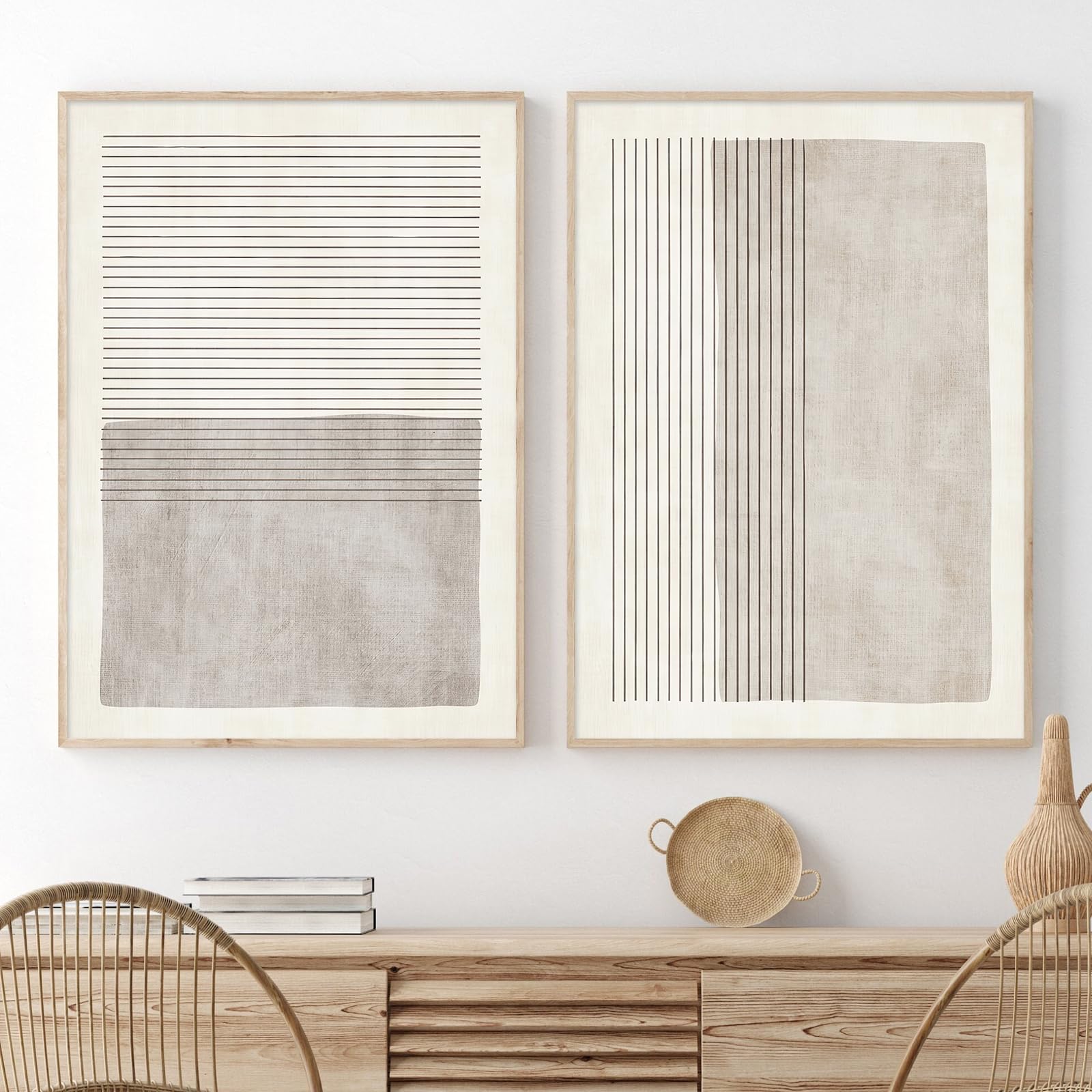 Gray Beige Abstract Wall Art Black Minimalist Line Art Gray Modern ...