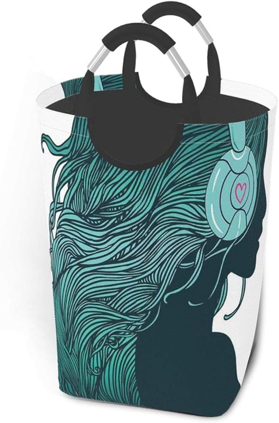 SURERUIM Bolsa de lavandería,Perfil de Chica DJ con Pelo Largo en