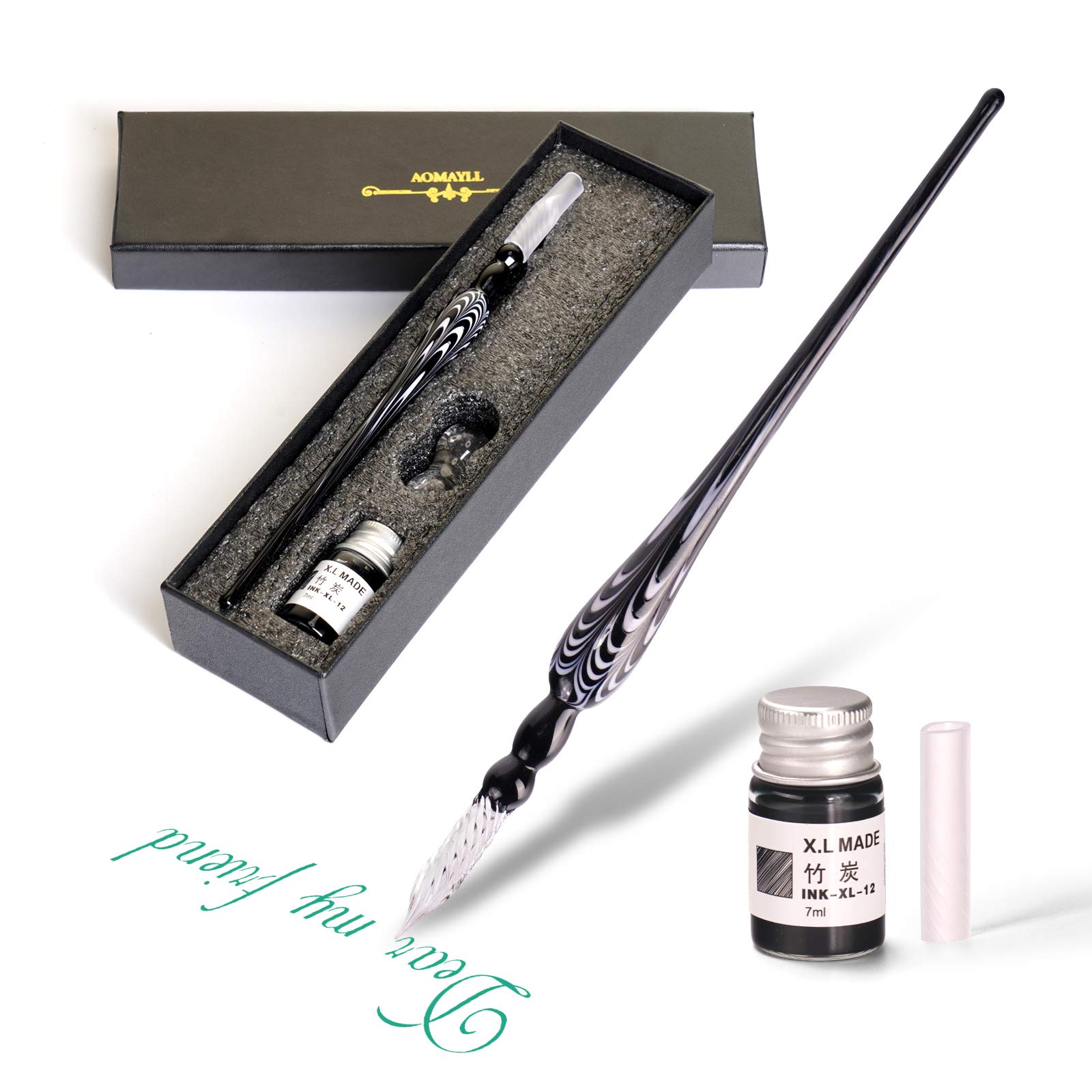 AOKUY Glass Dip Pen Set,Calligraphy Pen,Crystal Signature Pen for Art, Writing, Signatures -Decoration and Business Gift