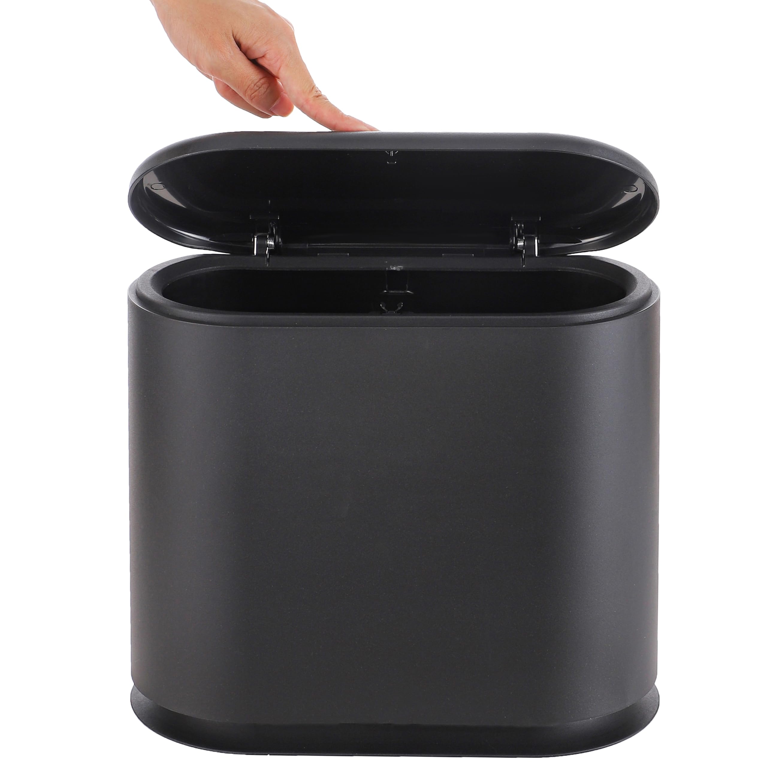 Photo 1 of Baosia Black Slim Rectangular Plastic Trash Can with Press Type Lid,12 Liter / 3.2 Gallon Narrow Trash Bin with Pop-up Lid for Toilet,Bedroom,Bathroom,Office,Kitchen,Powder Room
