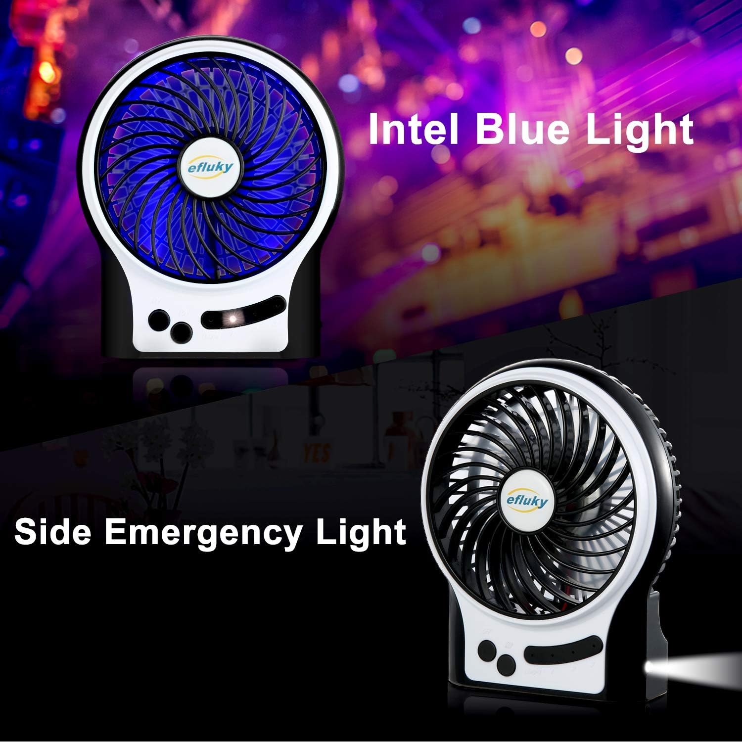 efluky 3 Speeds Mini Desk Fan, Rechargeable Battery Operated Fan with LED Light and 2200mAh Battery, Portable USB Fan Quiet for Home, Office, Travel, Camping, Outdoor, Indoor Fan, 4.9-Inch, Black: Home & Kitchen