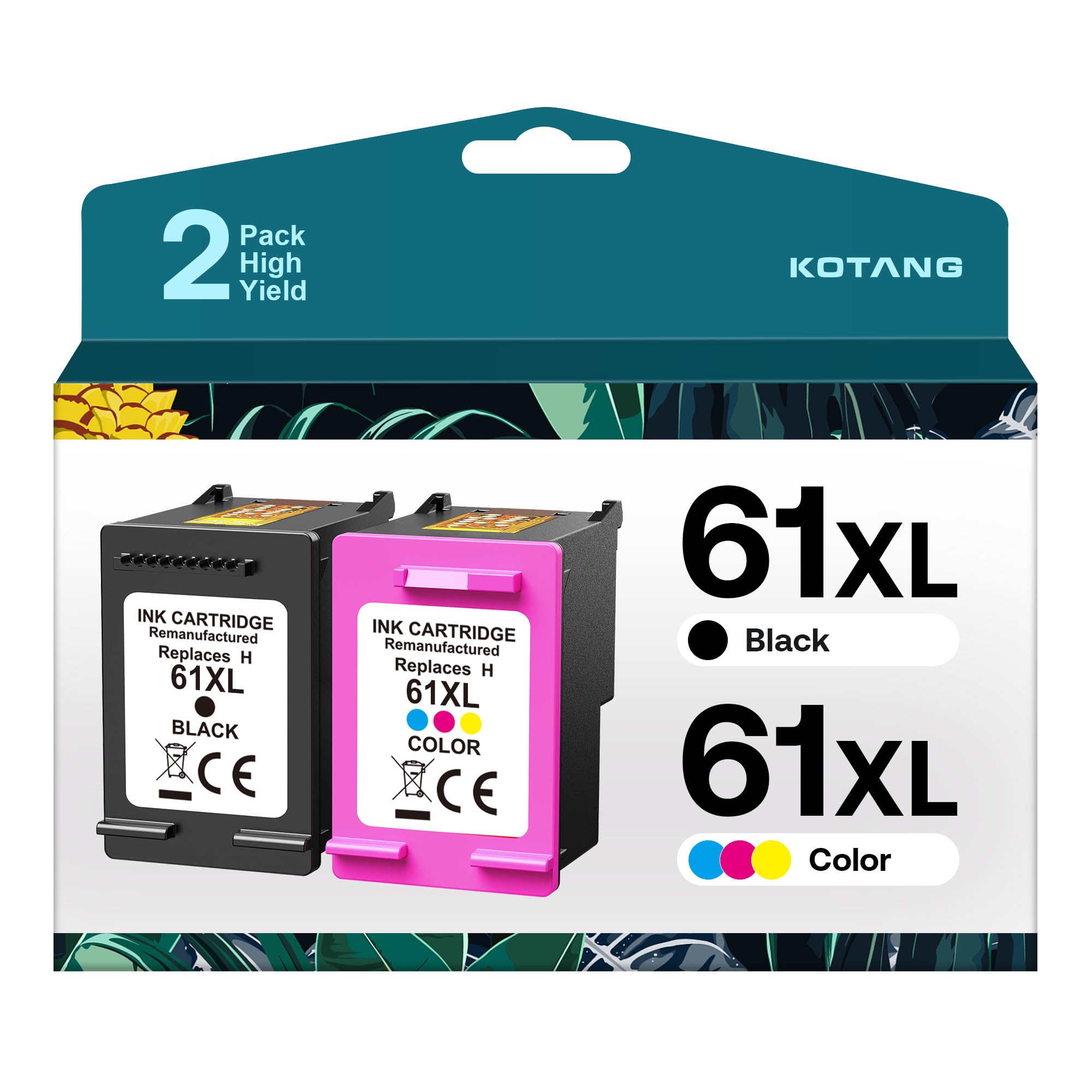 Photo 1 of KOTANG Remanufactured Ink Cartridge Replacement for HP 61XL Black Color Combo Pack for HP Envy 5530 4500 4502 5535 Officejet 4630 4635 Deskjet 3510 1010 1510 Printer (Black Tricolor, 2 Pack)