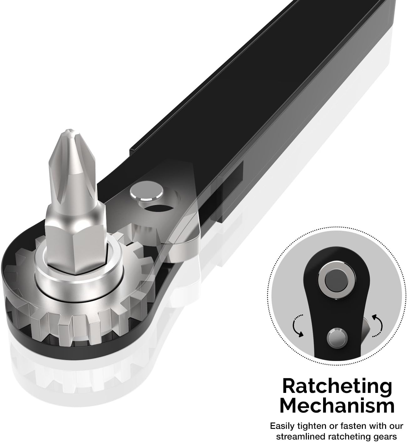 Neiko 03044A Mini Ratcheting Offset Screwdriver and Bit Set, Pocket Size Close-Quarters, 1/4-Inch Drive - Angle Screwdriver - 