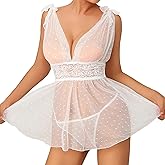 Famstar Lingerie for Women Babydoll Chemise Sexy Lingerie Sets Nightgown Lace Dress Sleepwear Teddy Outfits for Women