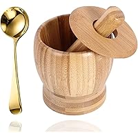Censsa Large Wooden Mortar and Pestle Set with Spoon| Pepper Grinder| Pill Crusher Mortar| Spice Mortar and Pestle| Bowl…