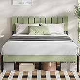 Novilla Queen Bed Frame with Modern Wooden Slatted Headboard, Easy Assembly, Heavy Duty Metal Platform, Noise-Free, Under-Bed Storage, No Box Spring Needed