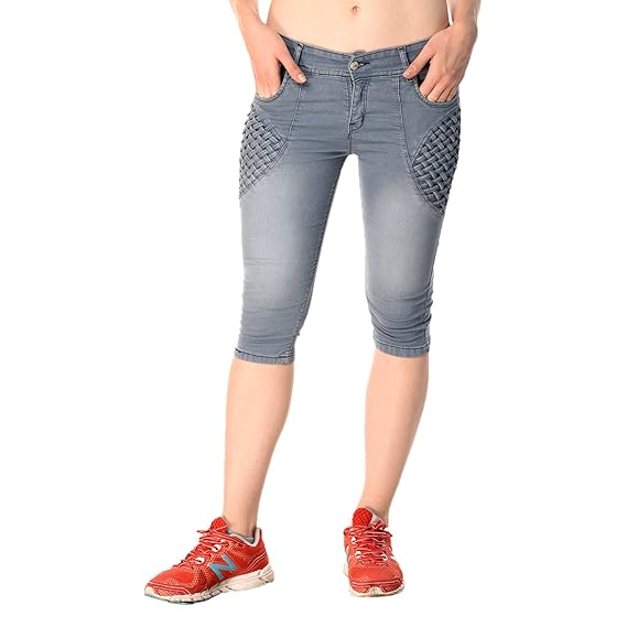 womens black denim capris