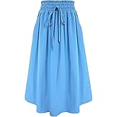 Kukume Girls Maxi Skirt Flowy A-Line Skirt Casual Ruffle Hem Skirt High Waist Elastic Skirt with Drawstring and Pockets