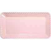Paris Hilton Rectangle Ceramic Stoneware Serving Platter Tray, Embossed Hearts, Microwave Safe, 15x8-Inch, Pink