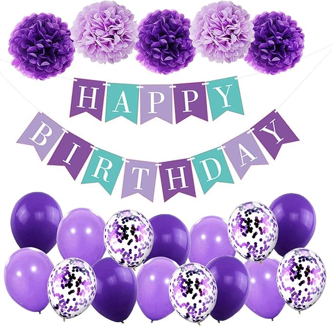 MAKFORT Decoration Anniversaire Violet Happy Birthday Bannière