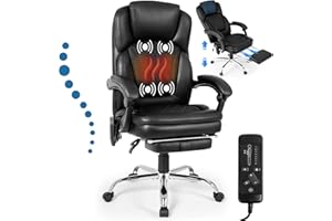 Suvivityse 400lbs Executive Leather Office Chair with Ergonomic Design and Reclining Function - Comfortable Computer Desk Chair with Integrated Foot Rest-Black & Breathable