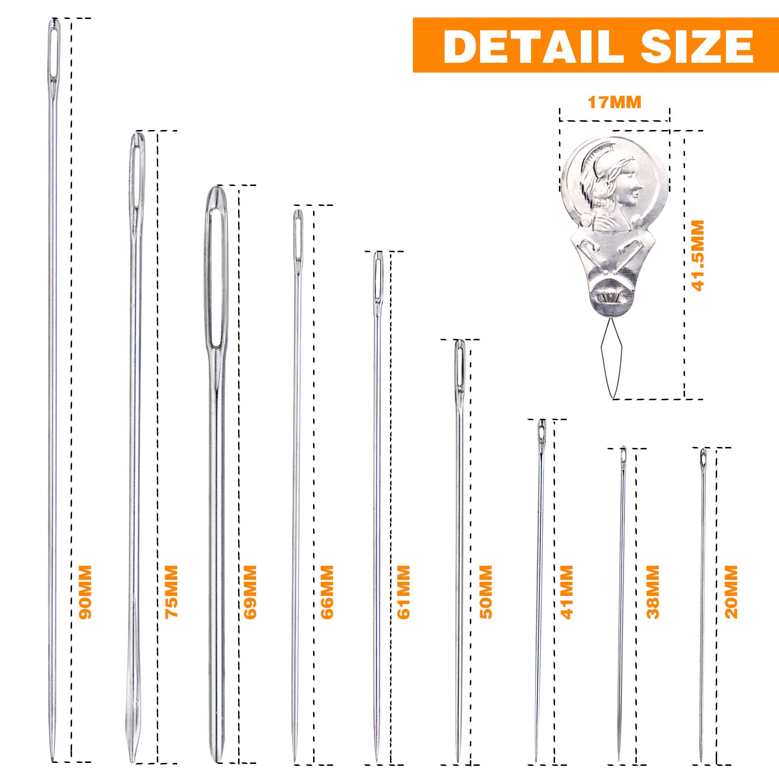 BronaGrand 55 Pieces Stainless Steel Big Eye Hand Sewing Needles Set with Different Sizes