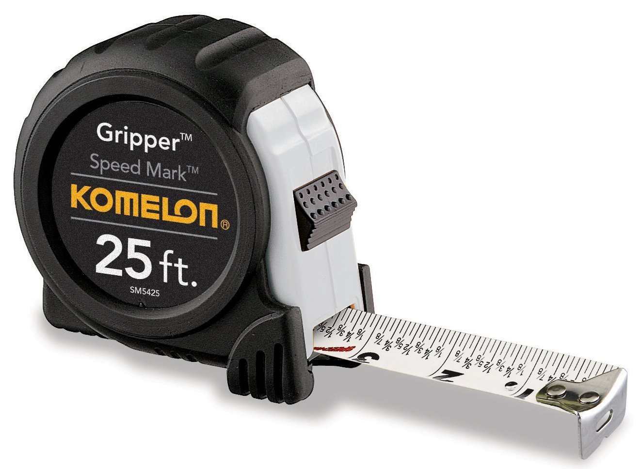 Komelon Sm5425 Speed Mark Gripper Steel Blade Measuring Tape, White, 25 Ft