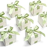 Marspark 50 Pcs Wedding Favor Boxes, 2.5 x 2.5 x 2.5 Inch Wedding Party Candy Boxes with Green Ribbons Bridal Gift for Guests Bridal Shower Birthday Party Anniversary Supplies