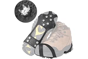 Doormoon Crampons, Walk Cleats Traction Ice Grips for Boots Shoes Anti Slip with 10 Spikes for Snowing Hiking Ice Fishing Mountaineering
