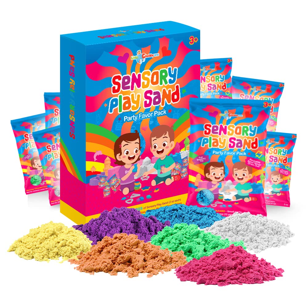 LITTLE CHUBBY ONE Sensory Play Sand Party Favor Pack Set - 24 Count 2oz Play Sand Set - Sensory Molding Sand Toy Inspires Creativity & Imagination Use for Goodie Bags & Stocking Stuffers