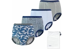 EZ Moms 4 Packs Toddler Potty Training Underwear Leakproof Soft Absorbent Kid Confident Toilet Training Pants for Boys 5T 100% Cotton Underwear Reusable Baby Boy Pee Pants with Potty Sticker Chart