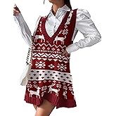 Zeagoo Womens Sweater Vest Dress Pattern Knitted Pullovers Sweaters V Neck Tank Sweater Dress with Pockets