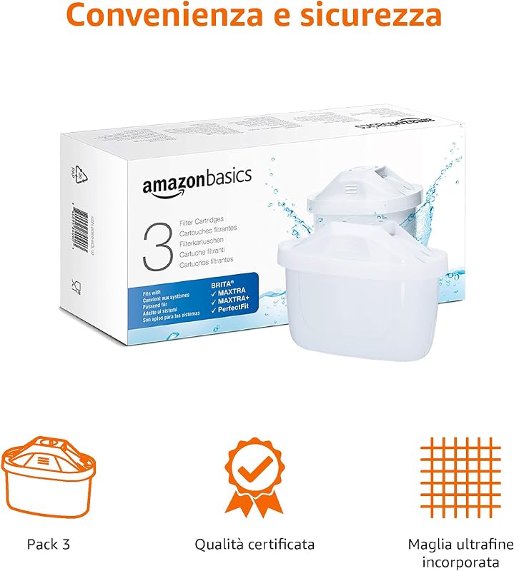 Filtri per acqua, confezione da 3, adatto e compatibile con tutte le caraffe BRITA, incluse le caraffe PerfectFit e Amazon Basic