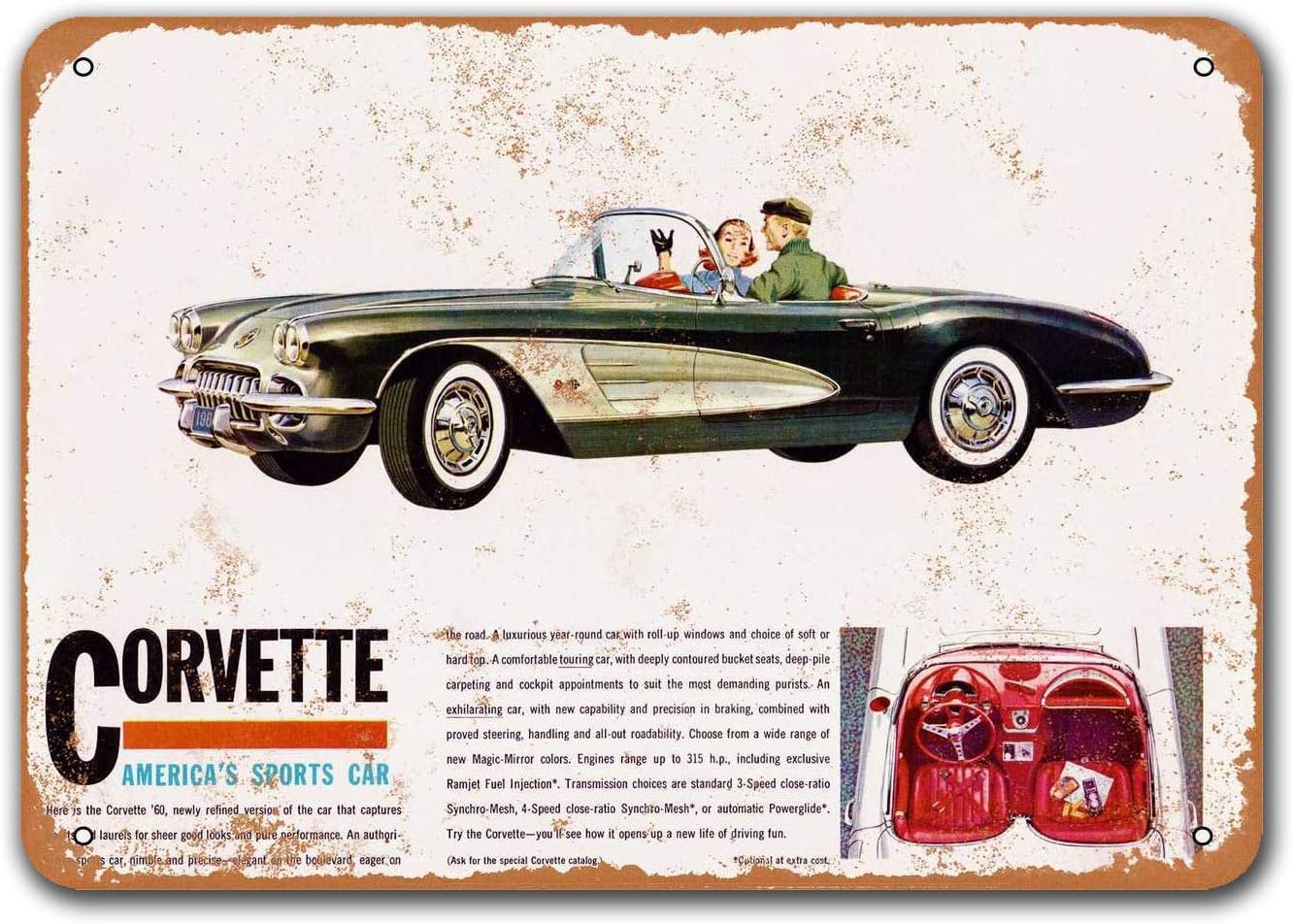 Saraheve 1960 Corvette Vintage Car Tin Signs, Metal Plaques Poster Man Cave Bar Retro Wall Decor 16x12 inch Gift Plaque