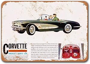 Saraheve 1960 Corvette Vintage Car Tin Signs, Metal Plaques Poster Man Cave Bar Retro Wall Decor 16x12 inch Gift Plaque