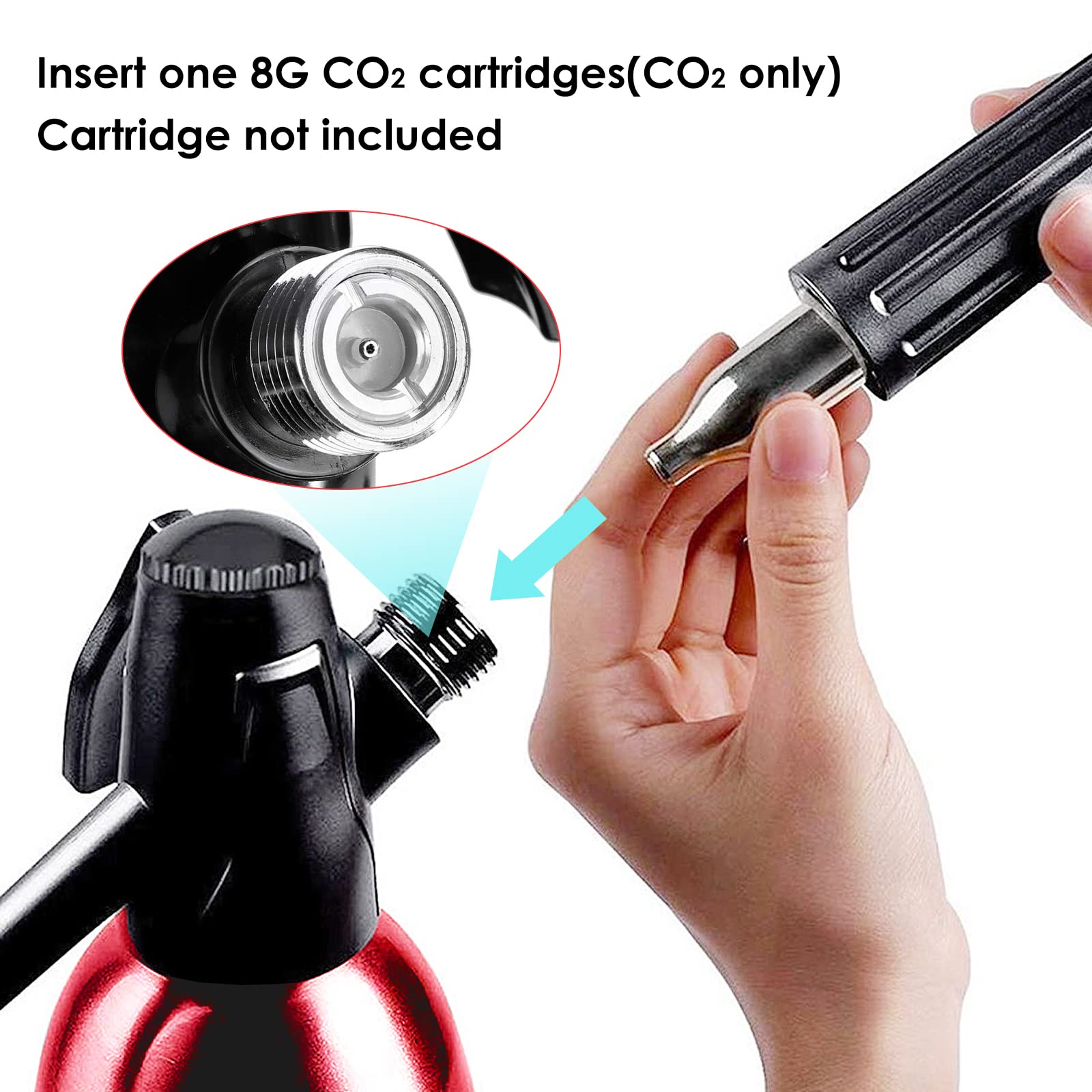 Sparkling Water Maker, 1L Soda Streaming Machine, Aluminum Soda Maker for Home, Portable Water Maker for Soda Water, Cocktails or Soda Water, 8 gram CO2 Cartridges(Not Included) (Red)