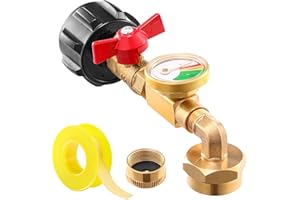 CATILON QCC1 Propane Refill Elbow Adapter with Propane Tank Gauge, 90 Degrees Propane Refill Adapter with ON-Off Control Valve, for Camping Grill 1LB Bottle Tank 20-40LBS Cylinder