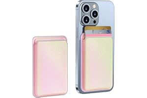 KLVEOL Magnetic Cell Phone Card Holder for Women, Latest Rainbow Mag-Safe Card Wallet, RFID Blocking Cell Phone Card Sleeves for Back of iPhone 15/14/13/12, Rainbow Pink