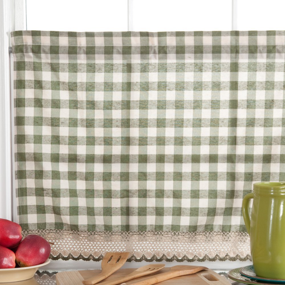 Buffalo Check Tier Pair Window Curtain Set - 58 Inch Width, 24 Inch Length - Taupe & Ivory Plaid Drapes - Light Filtering Drapes for Kitchen, Bedroom, Living & Dining Room by Achim Home Decor