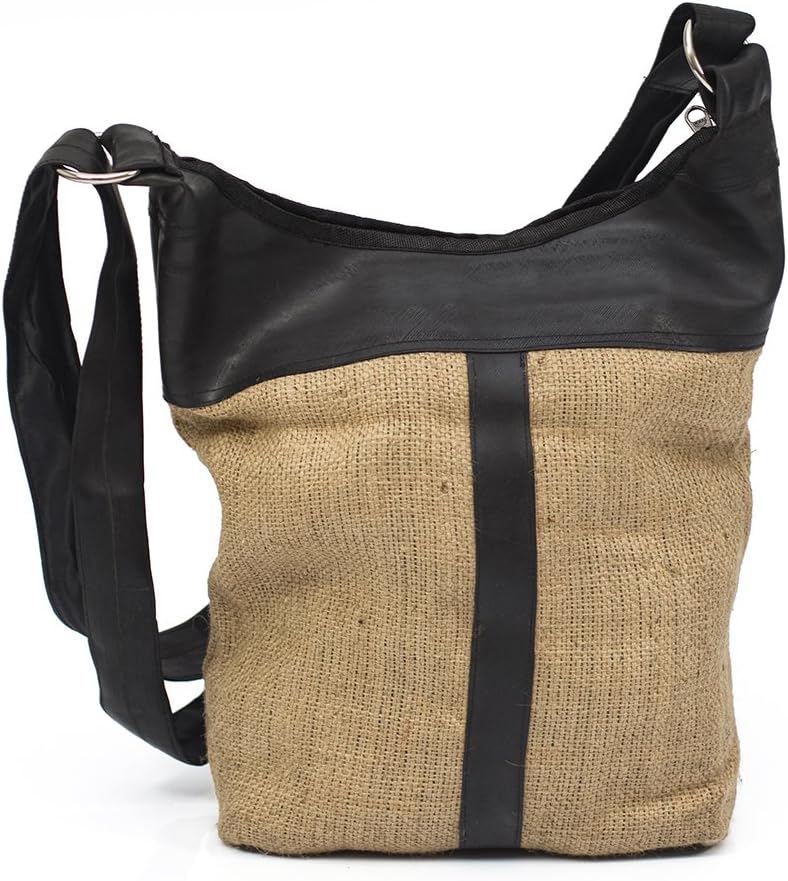 GreenEarthCo Ladies Handbag, Shoulder Bag, Hippie Bag, Handmade in Nepal from Natural Jute and Recycled Tyre Tubes