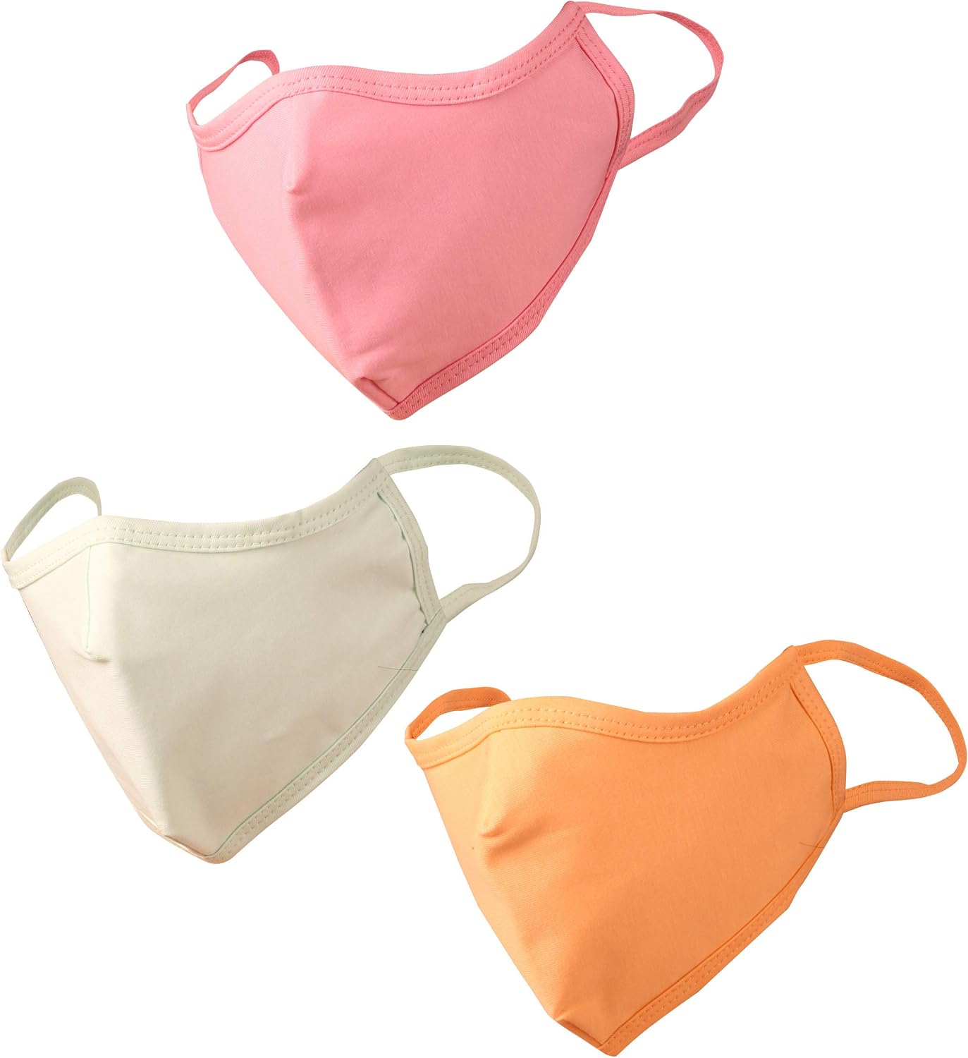 Touchstone Soft Cotton knitted Face Mask - medium size comfortable Washable double layer. (Pack of 3). Green Pink Peach