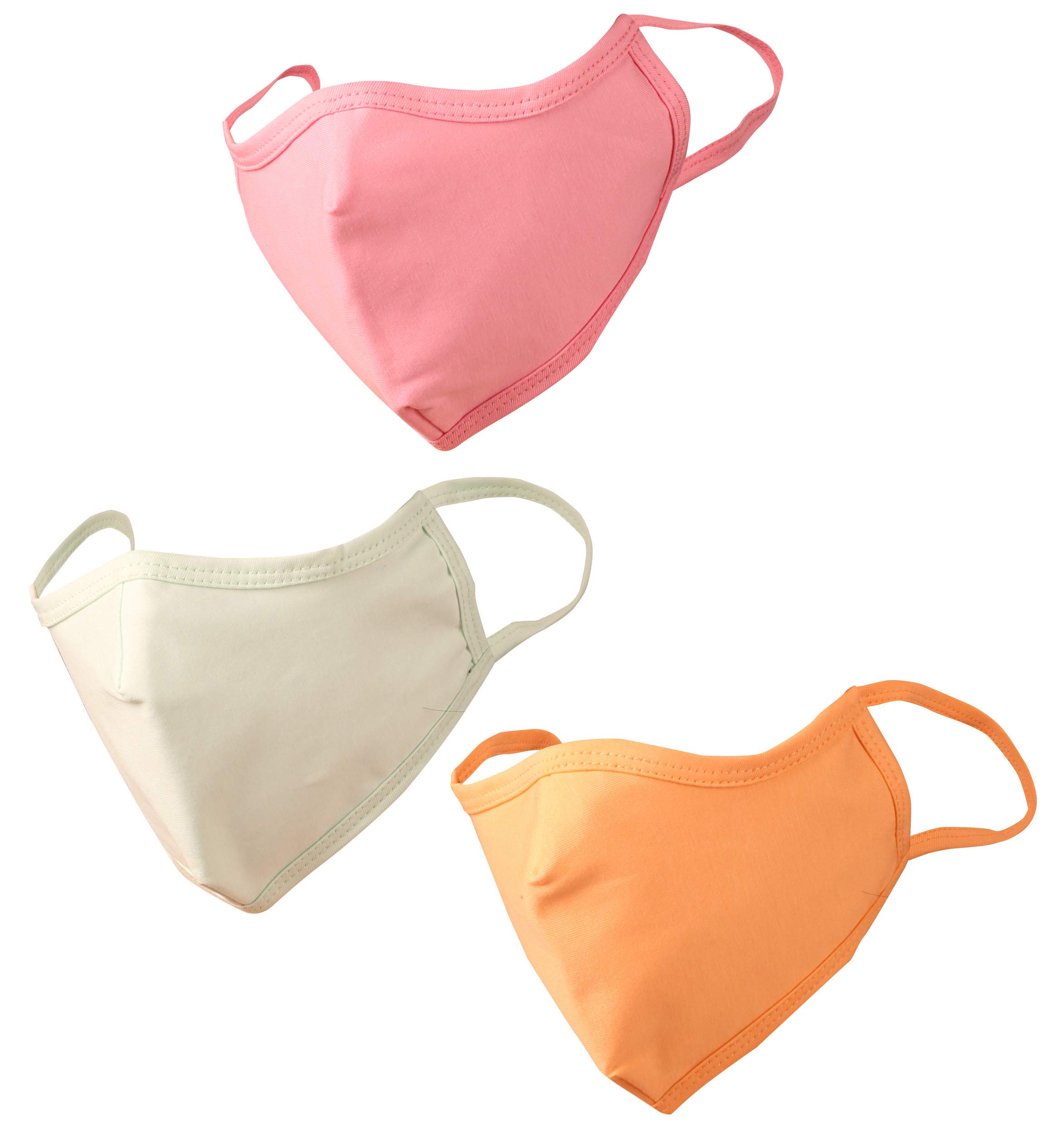 Touchstone Soft Cotton knitted Face Mask - medium size comfortable Washable double layer. (Pack of 3). Green Pink Peach
