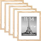 upsimples 11x14 Picture Frame Set of 5, Display Pictures 8x10 with Mat or 11x14 Without Mat, Wall Gallery Photo Frames, Natural