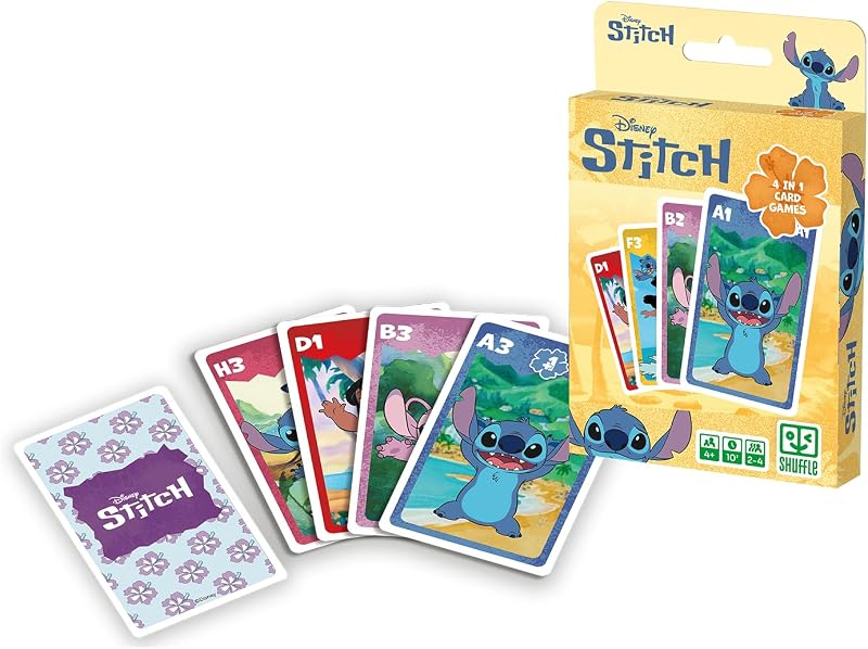 – Gioco di carte 4 in 1 Stitch - 7 famiglie, battaglia, memo e azione - Gioco di carte Disney Lilo & Stitch per bambini, famiglia e amici - a partire da 4 anni, a partire da 2 giocatori