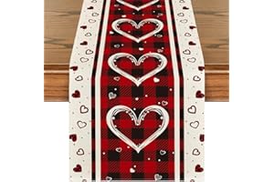 Artoid Mode Buffalo Plaid Love Hearts Valentine's Day Table Runner, Seasonal Kitchen Dining Table Decoration for Indoor Home Party 13x72 Inch