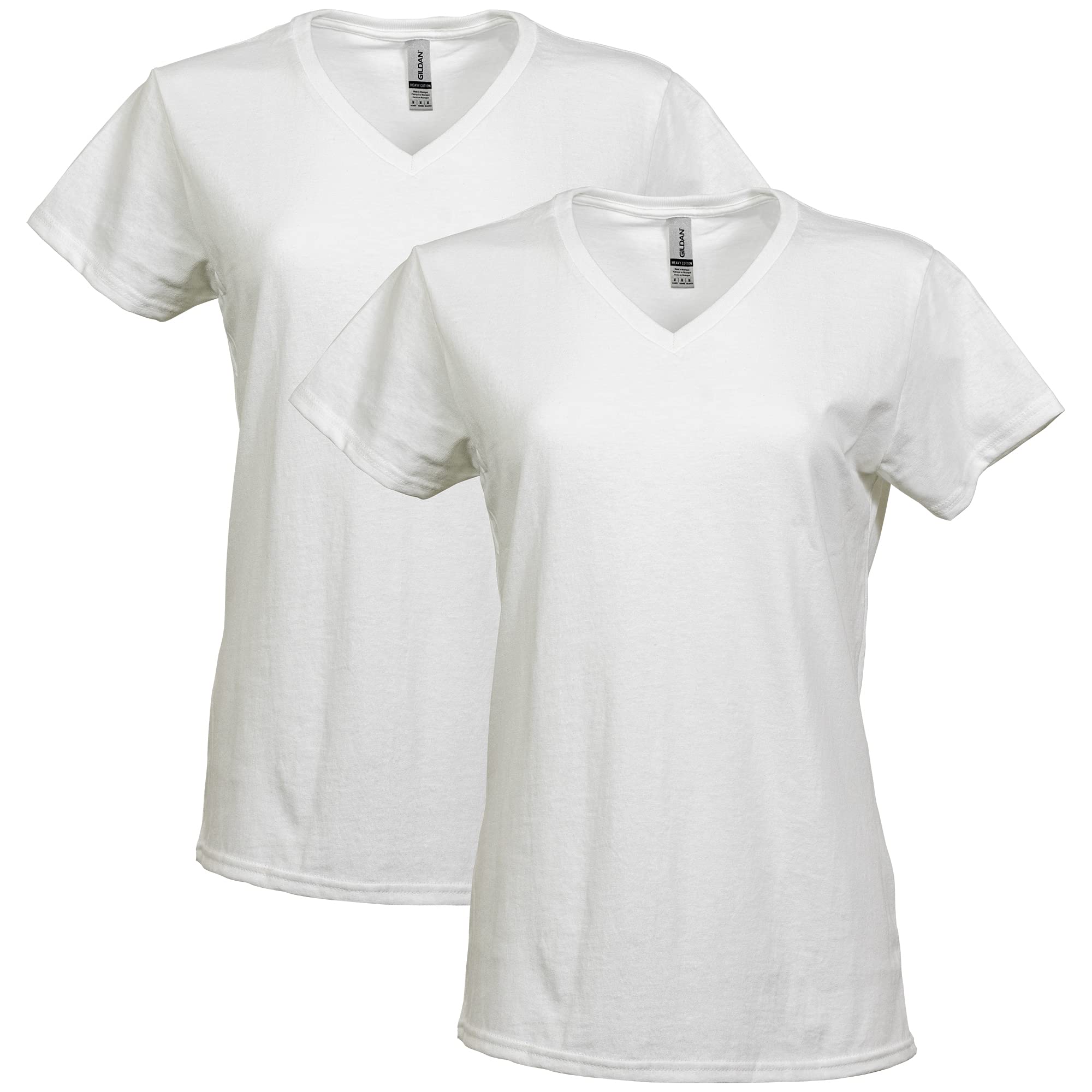 Photo 1 of Gildan Women's Heavy Cotton V-Neck T-Shirt, 2-Pack, White, Large